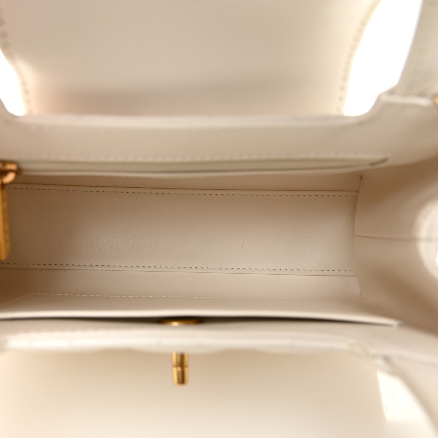 Shiny Aged Calfskin Quilted Nano Kelly Shopper White