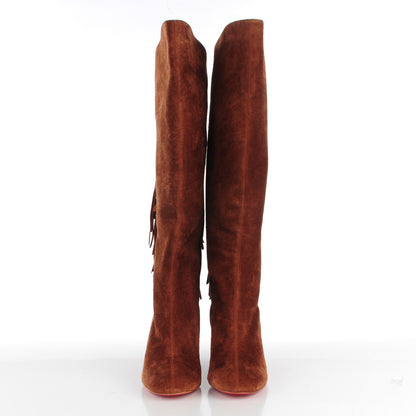 Christian Louboutin Suede Calfskin Pouliche Fringe 70 Boots 41 Havane 2 of 7