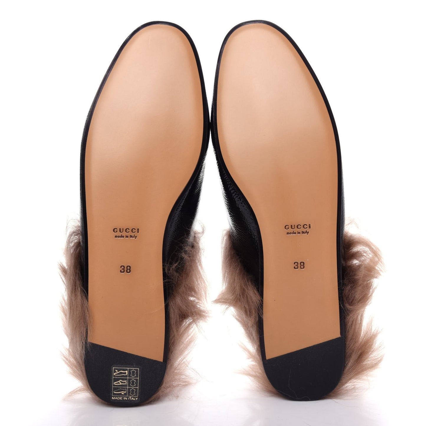 Patent Fur Womens Princetown Slippers 38 Black Natural