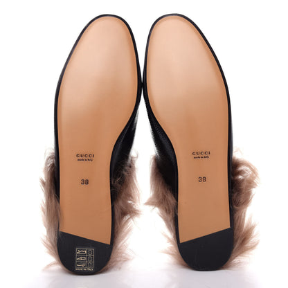 Gucci Patent Fur Womens Princetown Slippers 38 Black Natural 6 of 10