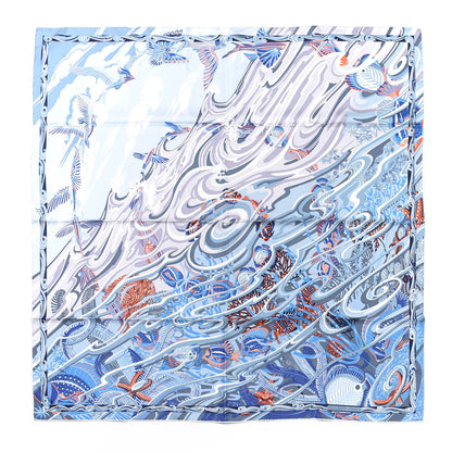 Hermes Silk De la Mer Au Ciel Scarf 90 Blue Jean Ceil Corail 1 of 4