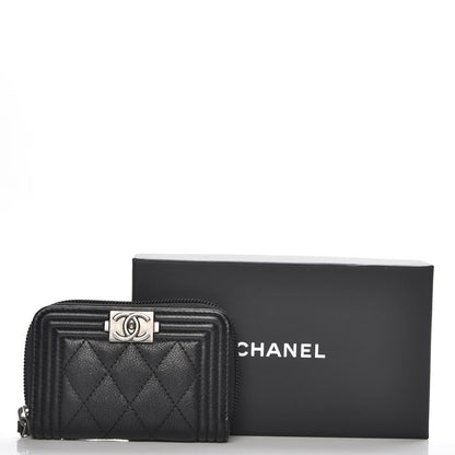 Chanel Calfskin Quilted Zip Around Boy Coin Purse Wallet Black 8 of 8