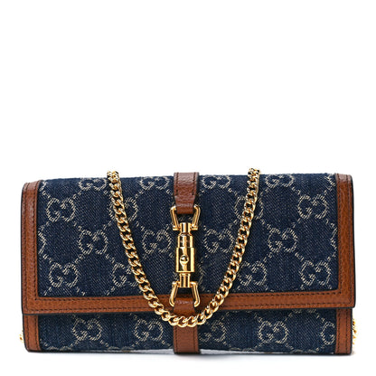 Gucci New Denim GG Monogram Jackie 1961 Chain Wallet Blue Tea Cuir 1 of 11