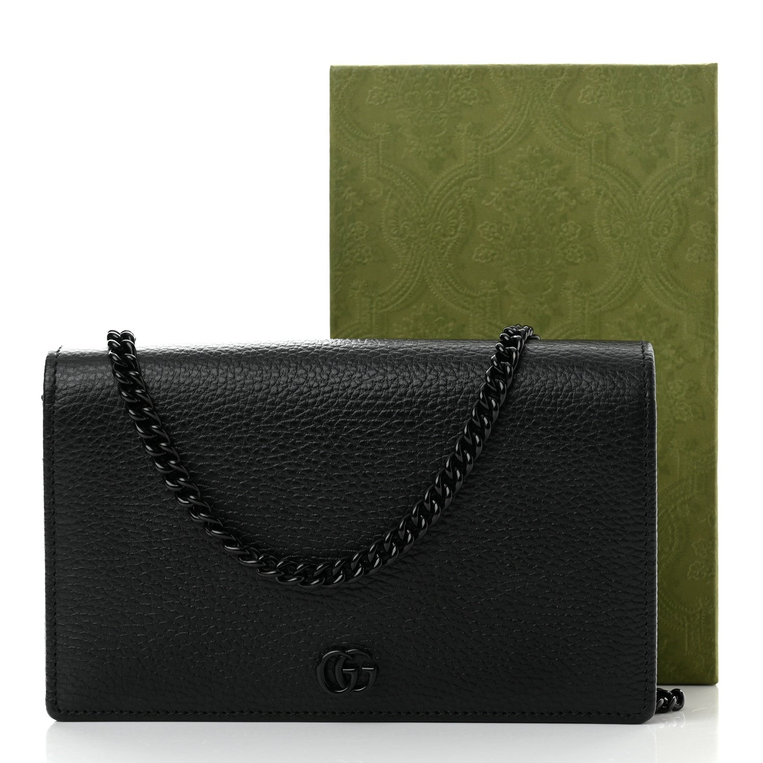 Gucci Dollar Calfskin Enamel Monochrome Mini GG Marmont Chain Wallet Black 10 of 10