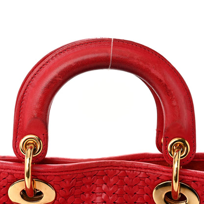 Christian Dior Lambskin Woven Medium Lady Dior Shopping Tote Red 14 of 17