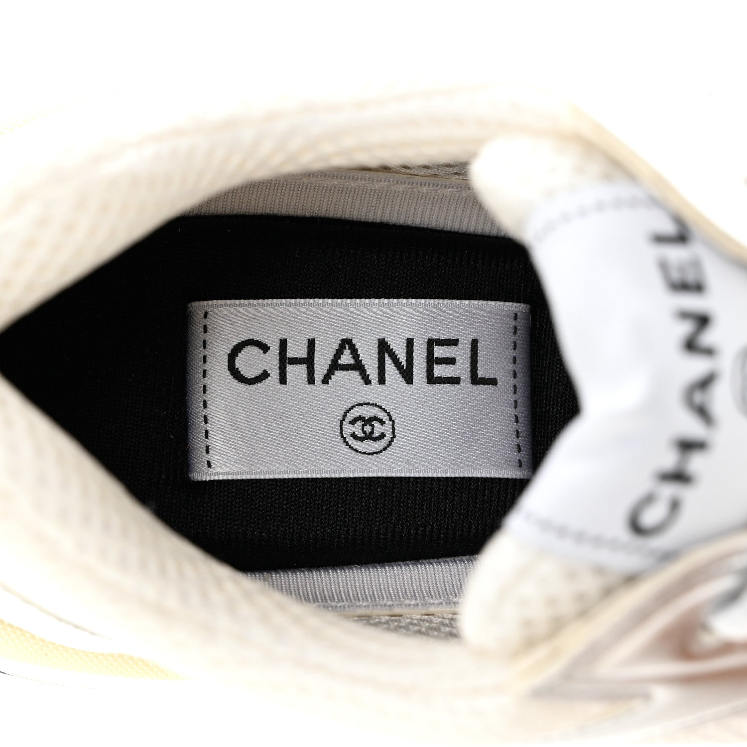 Chanel Fabric Laminated Calfskin Stretch CC Sneakers 38.5 White Silver 6 of 11