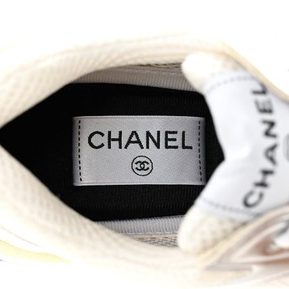 Chanel Fabric Laminated Calfskin Stretch CC Sneakers 38.5 White Silver 6 of 11