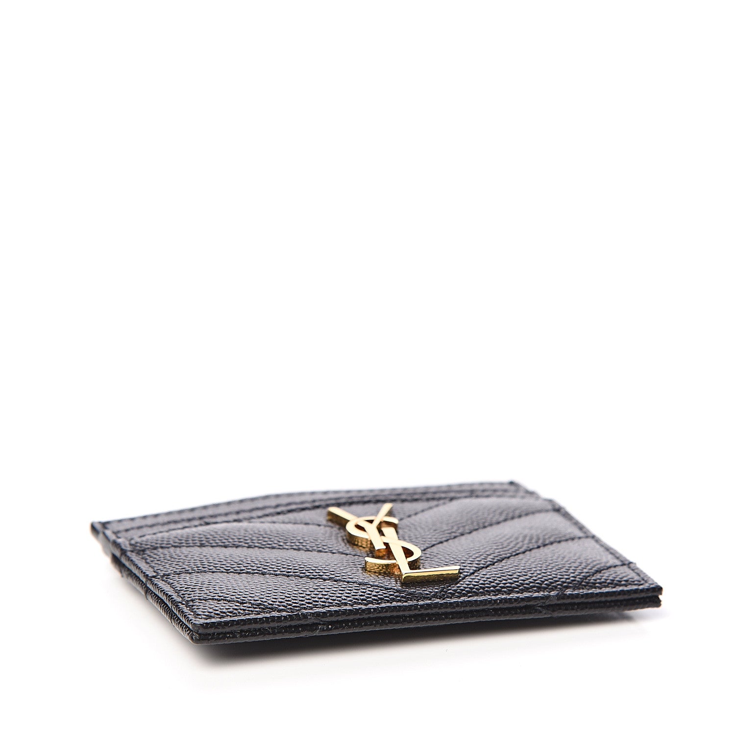 Saint Laurent Grain De Poudre Matelasse Chevron Monogram Credit Card Case Black 3 of 7