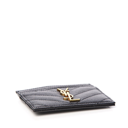 Saint Laurent Grain De Poudre Matelasse Chevron Monogram Credit Card Case Black 3 of 7