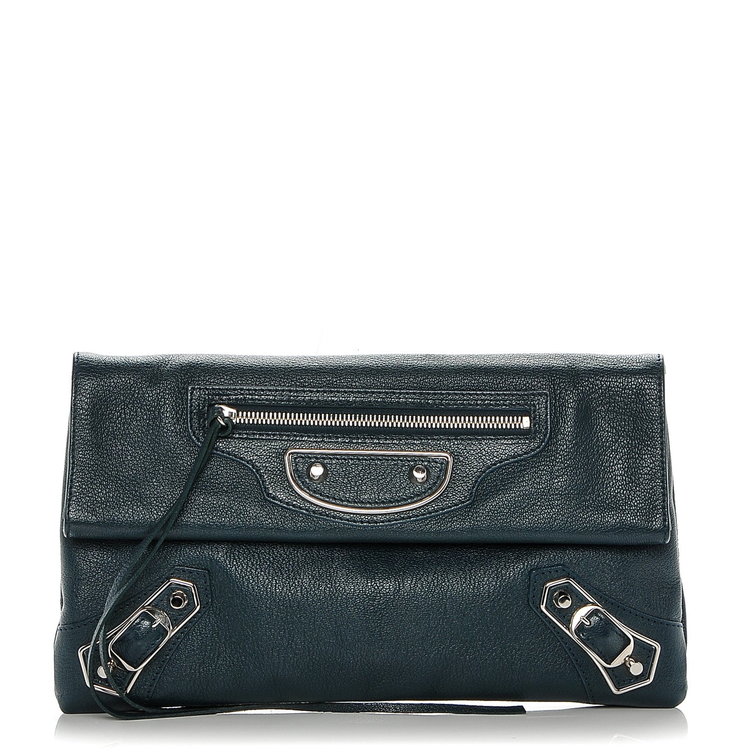 Balenciaga Chevre Silver Metallic Edge Hardware Envelope Clutch Bleu Nuit 1 of 7