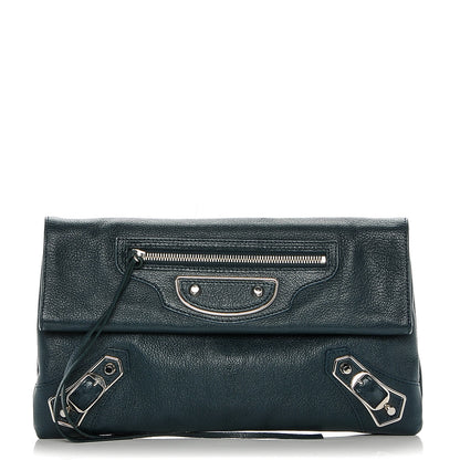 Balenciaga Chevre Silver Metallic Edge Hardware Envelope Clutch Bleu Nuit 1 of 7