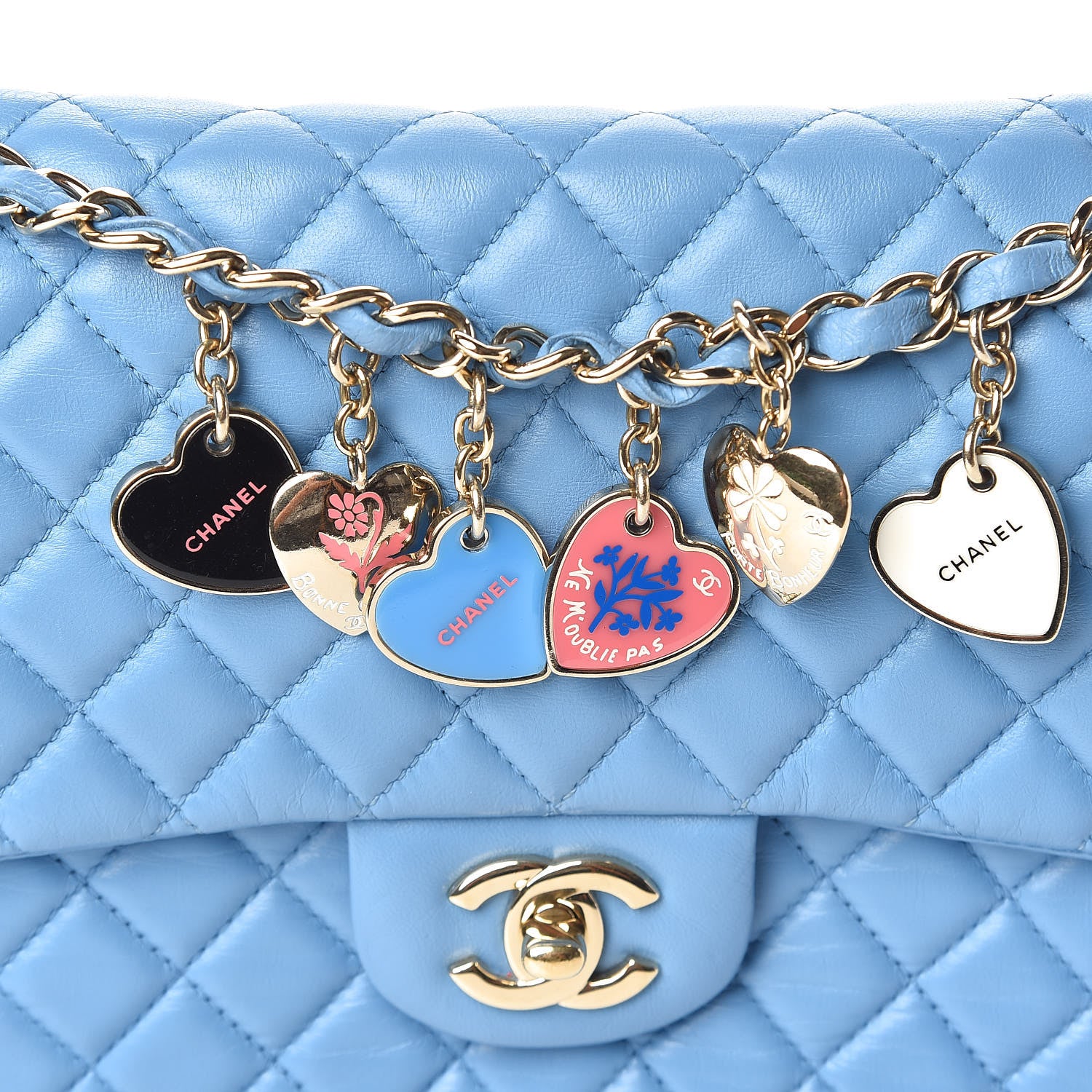 Chanel Lambskin Valentine Charms Medium Flap Baby Blue 12 of 13