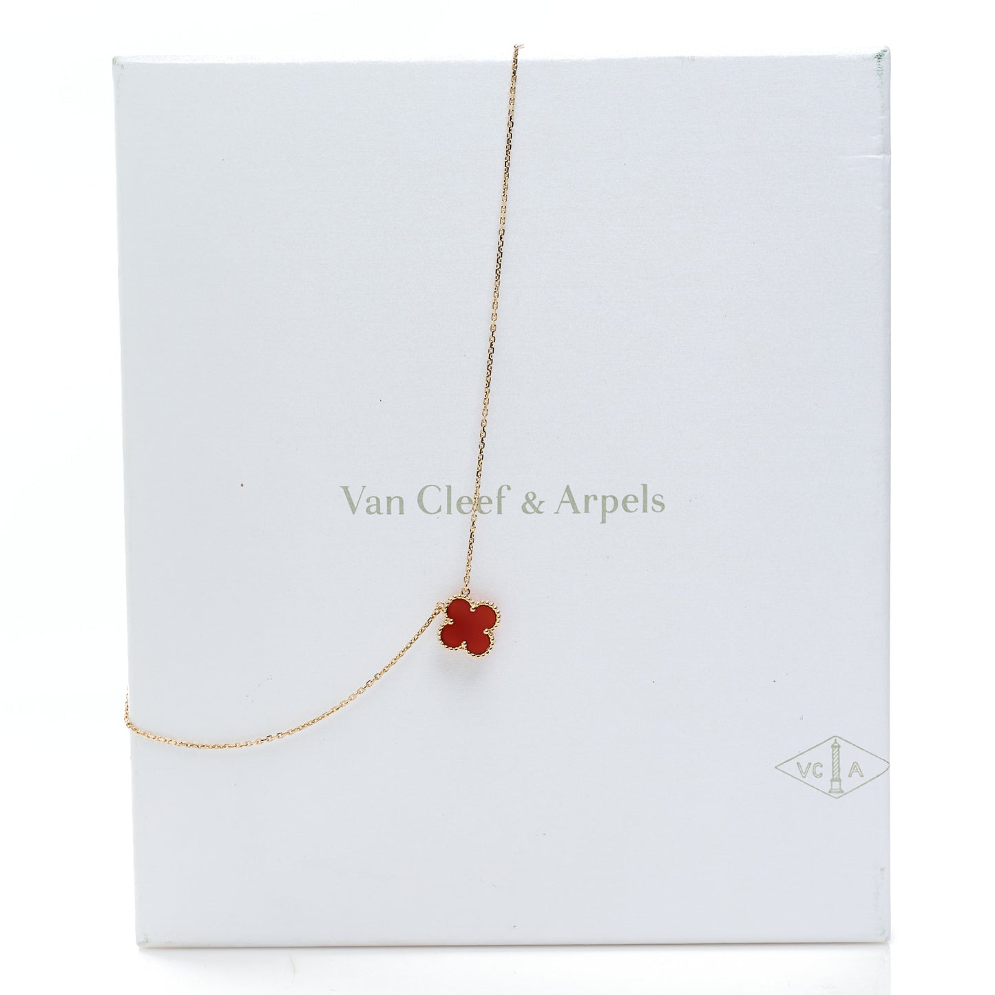 18K Yellow Gold Carnelian Vintage Alhambra Pendant Necklace