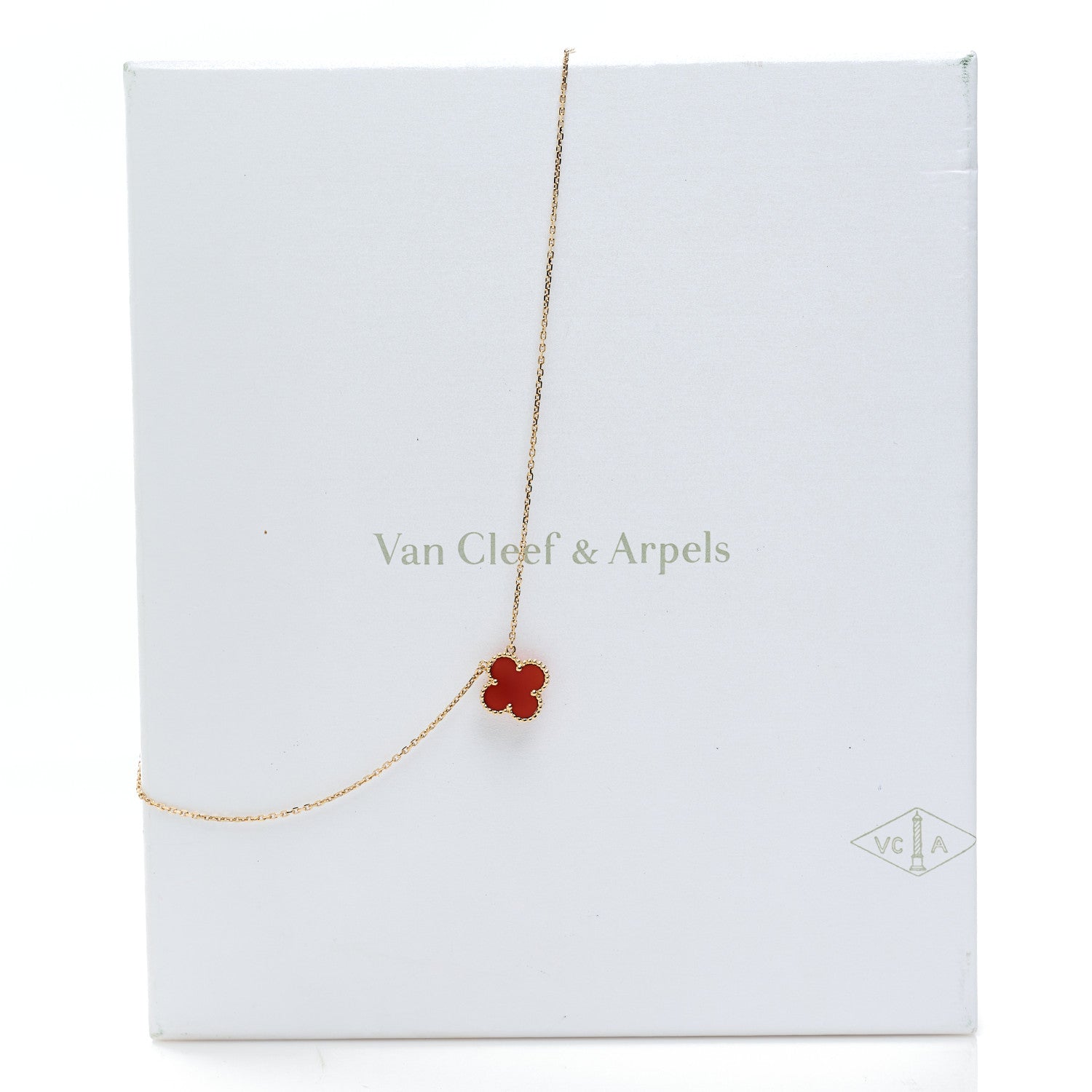 Van Cleef & Arpels 18K Yellow Gold Carnelian Vintage Alhambra Pendant Necklace 7 of 7