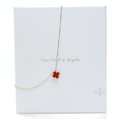 Van Cleef & Arpels 18K Yellow Gold Carnelian Vintage Alhambra Pendant Necklace 7 of 7