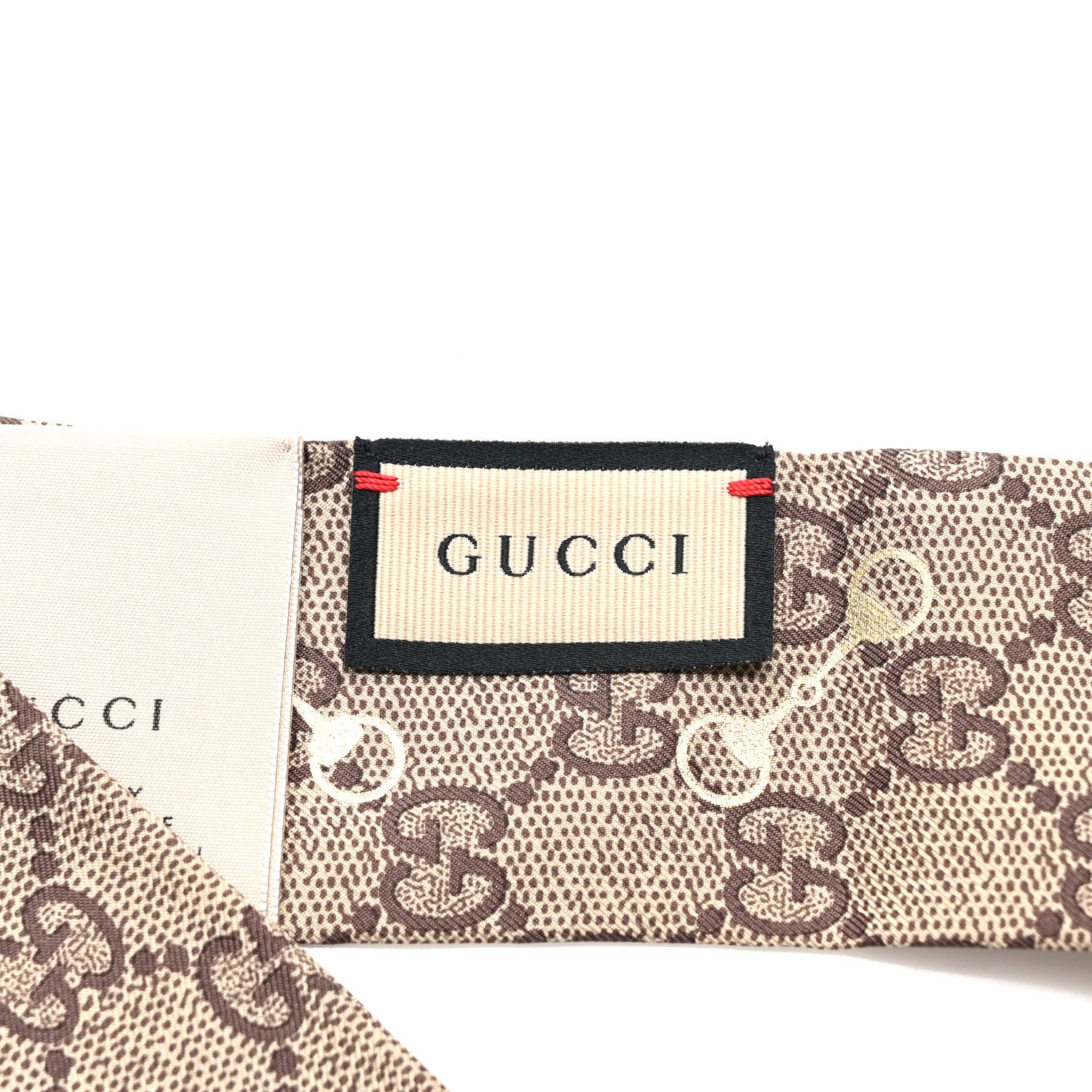 Gucci Silk Twill GG Monogram Gold Horsebity Neck Bow Scarf Flame 3 of 4
