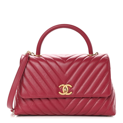 Chanel Calfskin Chevron Quilted Small Coco Handle Flap Dark Fuchsia 1 of 11