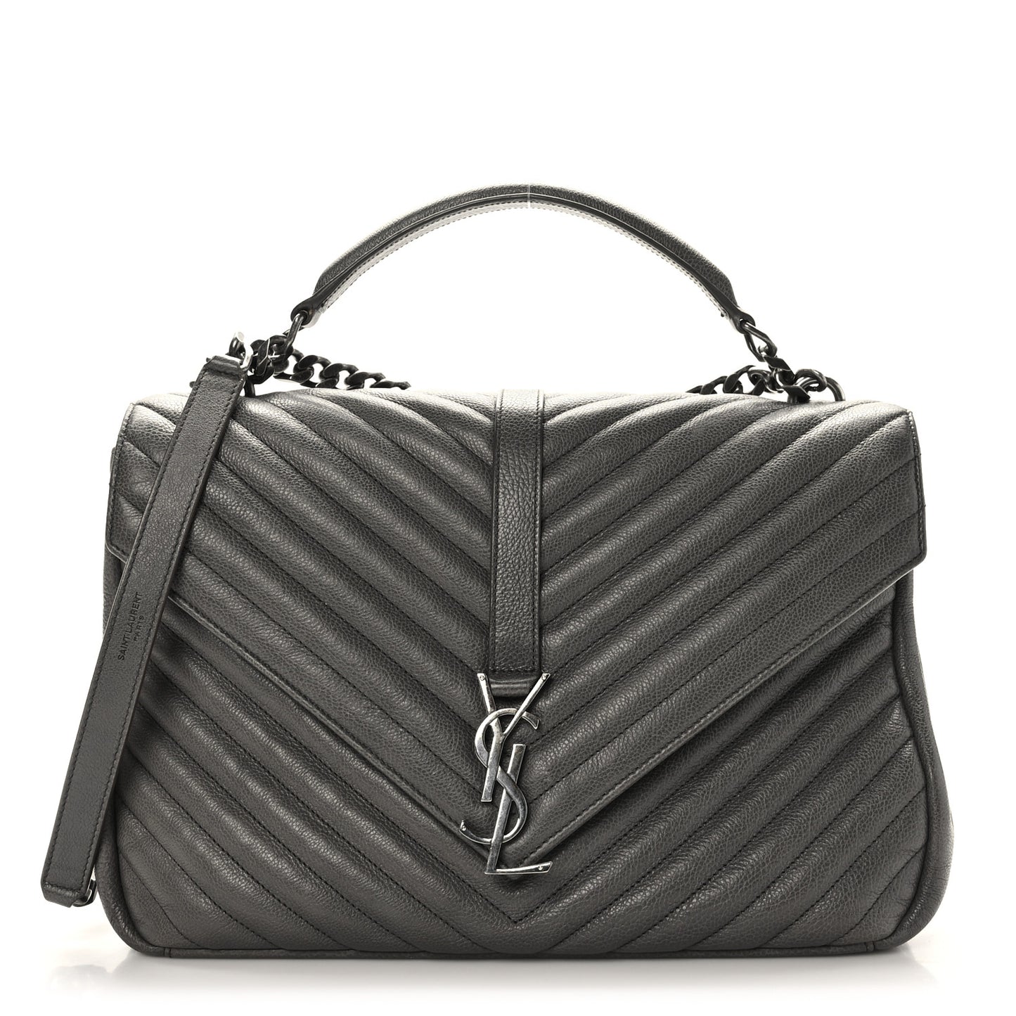 Sheepskin Matelasse Chevron Monogram Large College Satchel Dark Anthracite