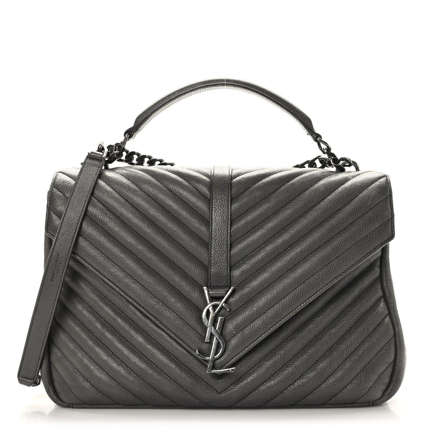 Saint Laurent Sheepskin Matelasse Chevron Monogram Large College Satchel Dark Anthracite 1 of 8