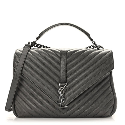 Saint Laurent Sheepskin Matelasse Chevron Monogram Large College Satchel Dark Anthracite 1 of 8