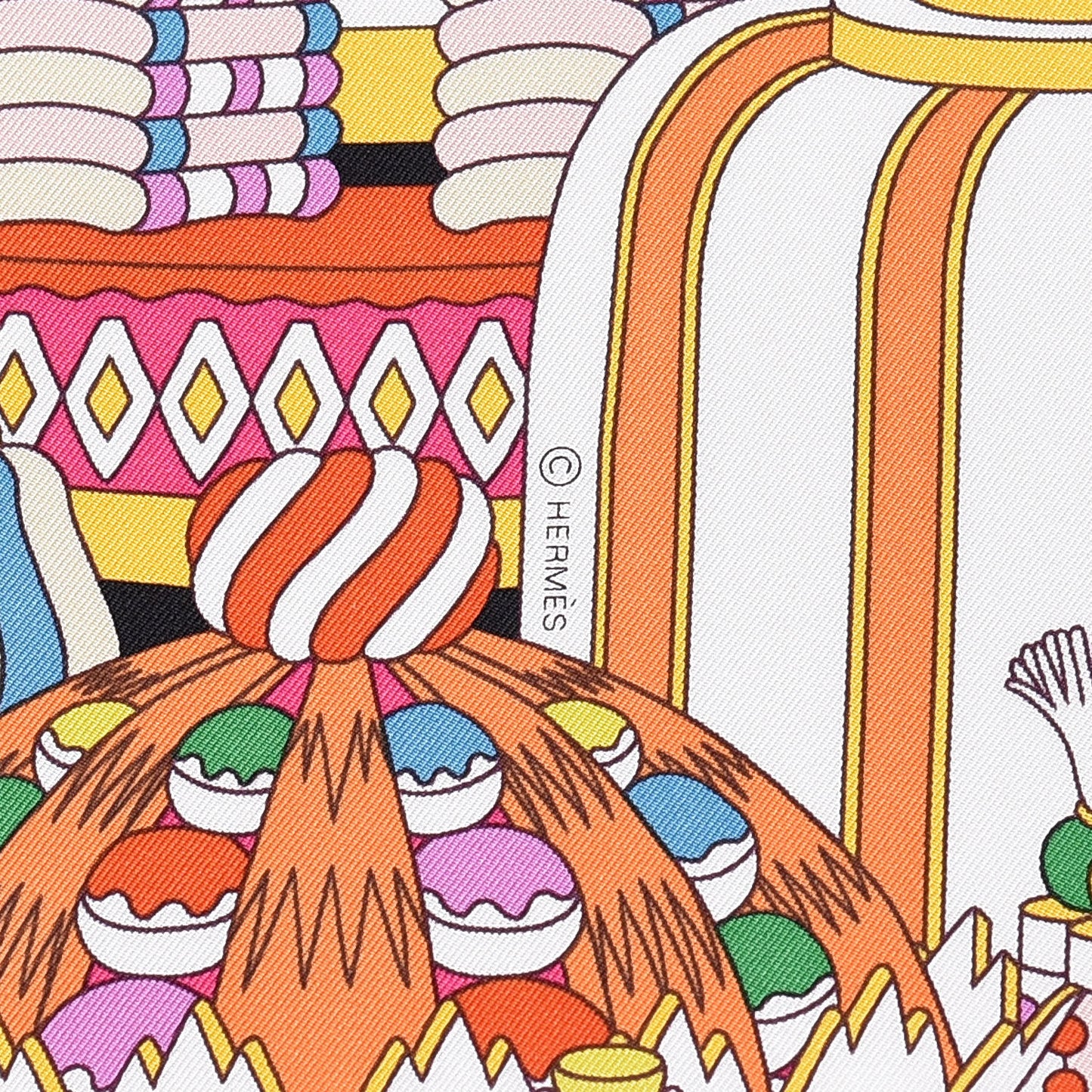 Silk La Patisserie Francaise Scarf 90 Orange Black Multicolor