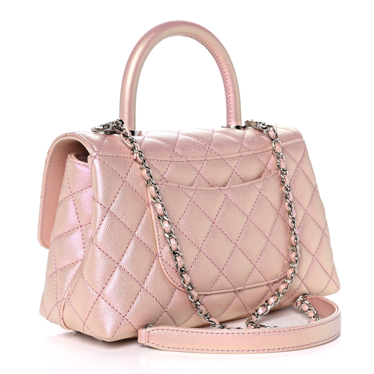 Iridescent Caviar Quilted Mini Coco Handle Flap Pink