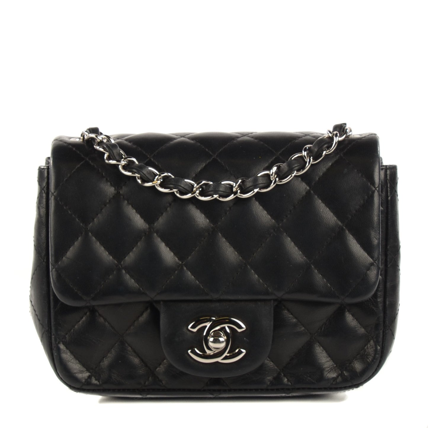 Lambskin Quilted Mini Square Flap Black