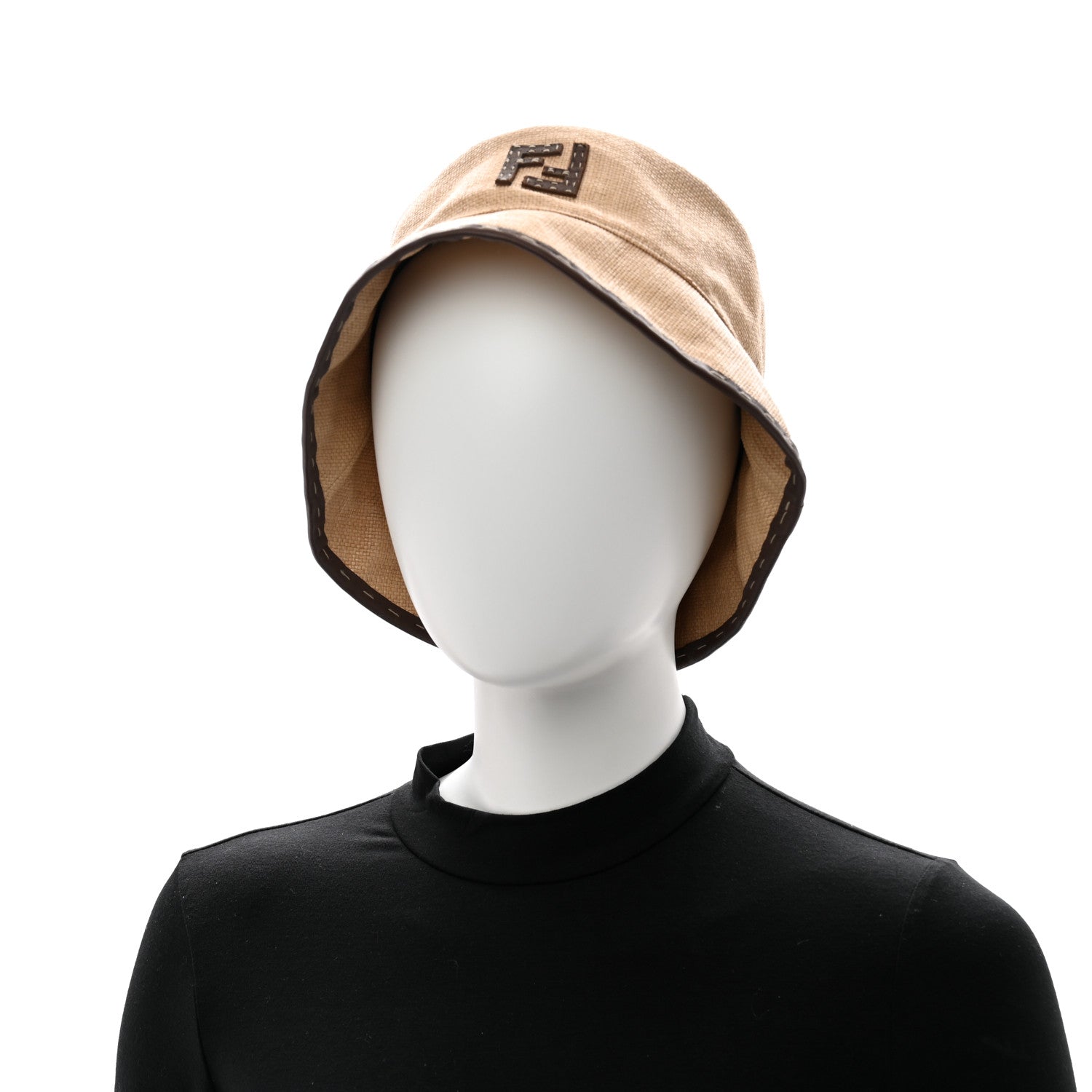 Fendi Cotton Woven Sheepskin FF Patch Bucket Hat S Naturale 2 of 9