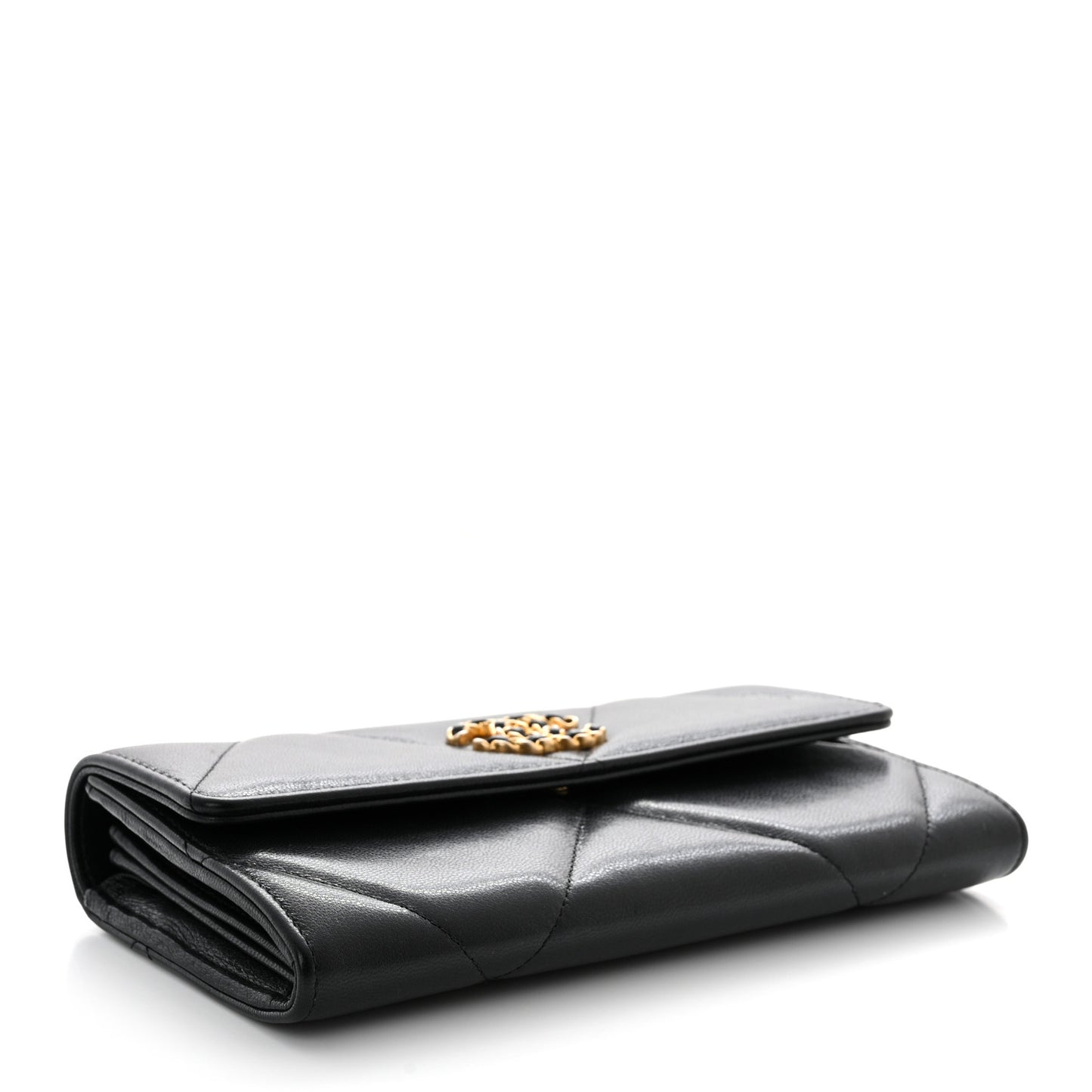 Lambskin Quilted Chanel 19 Flap Wallet Black