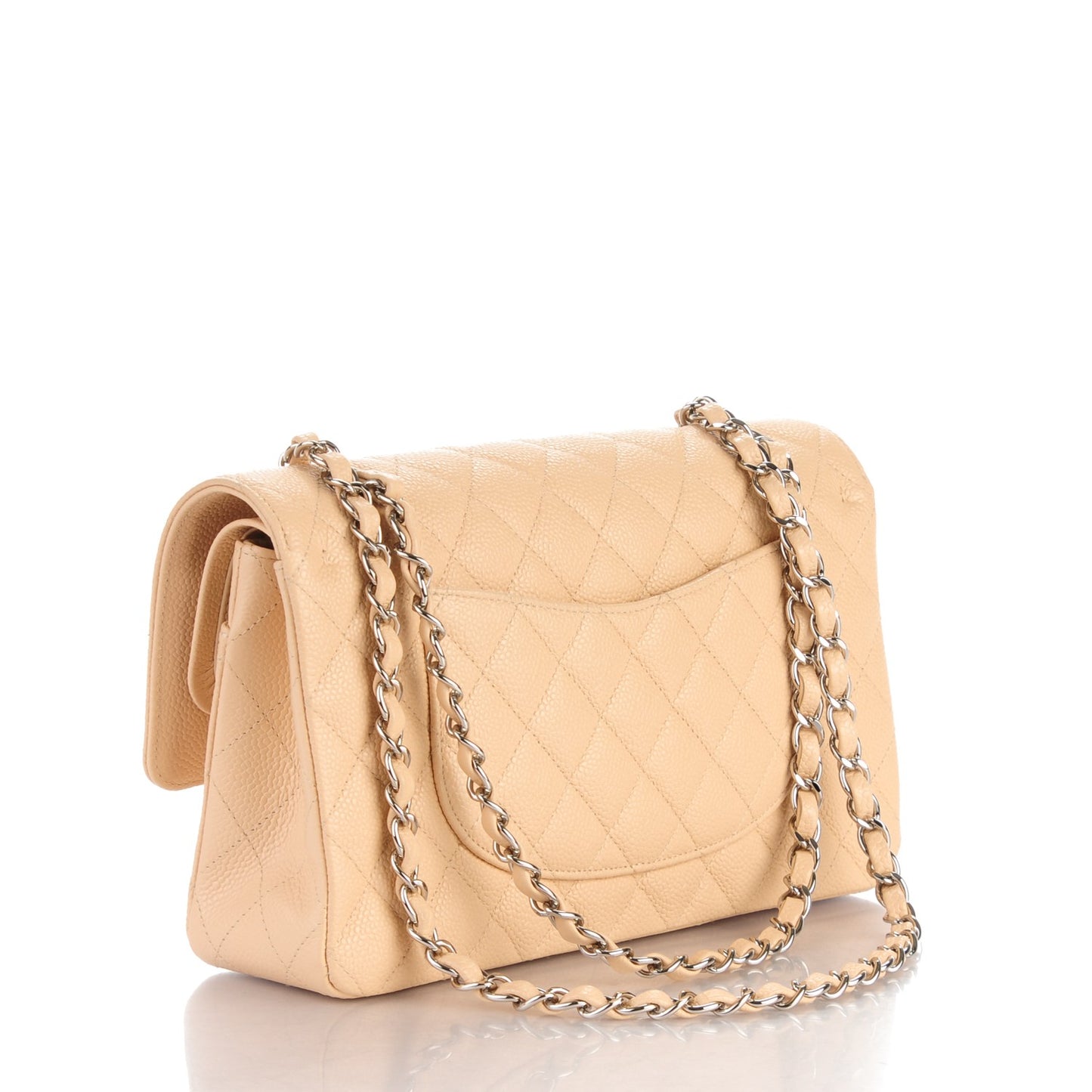 Caviar Quilted Medium Double Flap Beige Clair