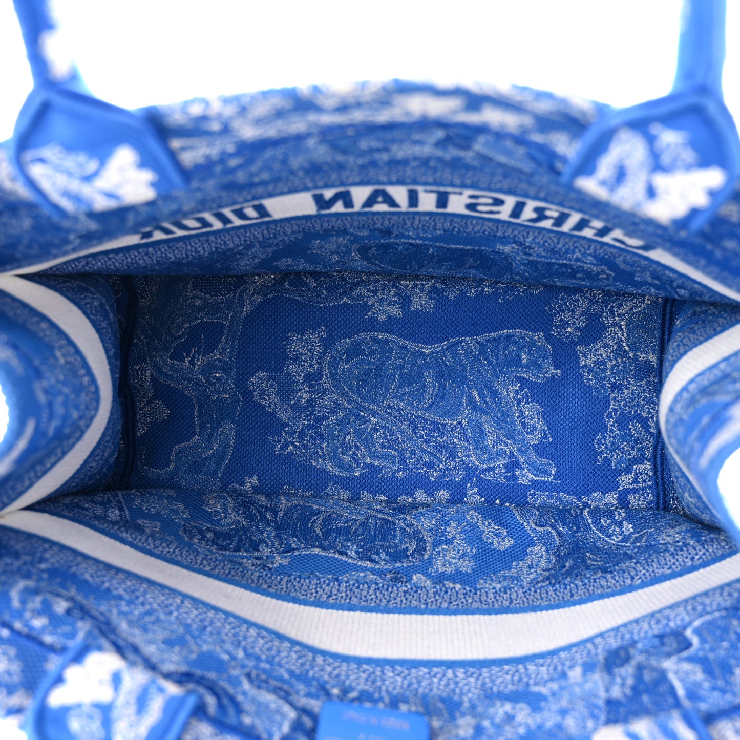 Canvas Embroidered Medium Dioriviera Toile De Jouy Book Tote Fluorescent Blue