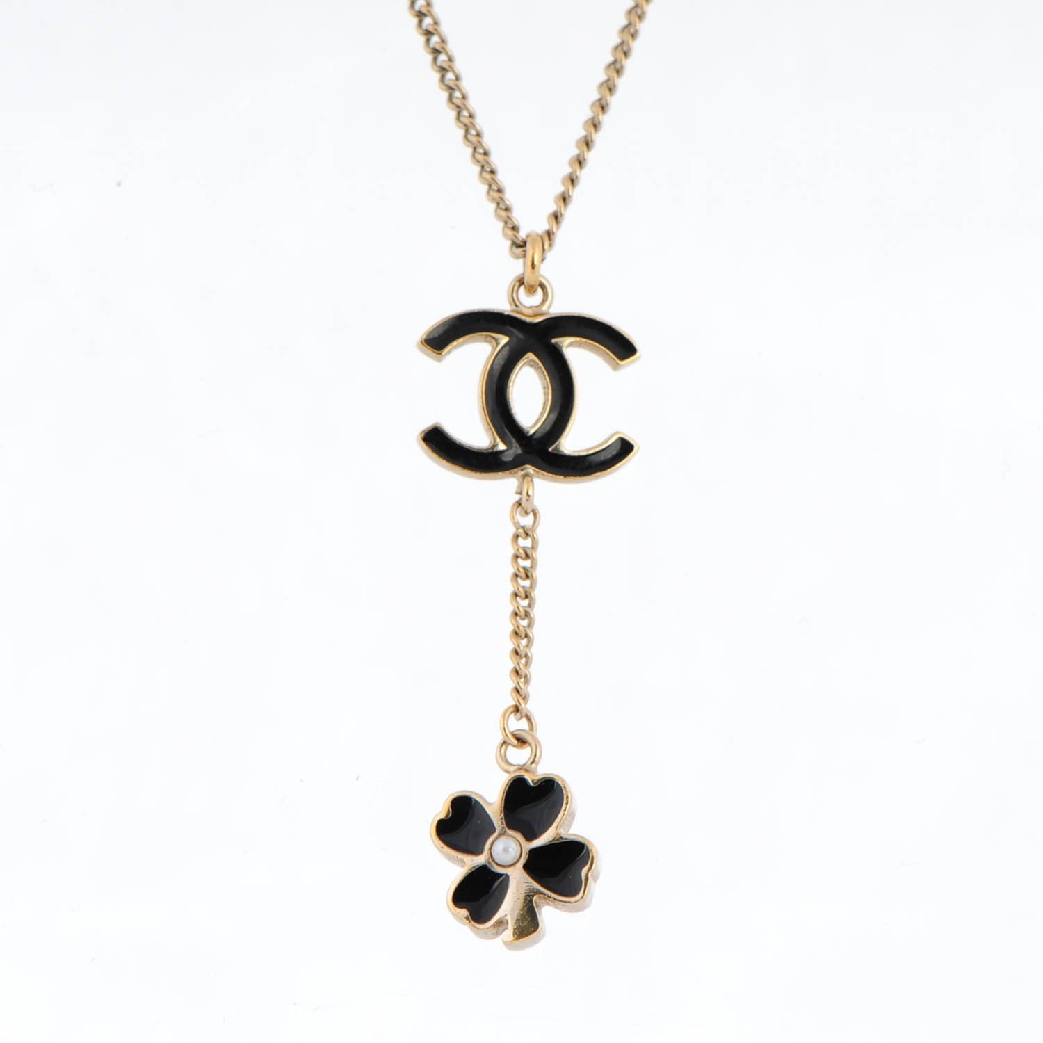 Chanel Enamel CC Camellia Flower Drop Necklace Black Gold 3 of 5