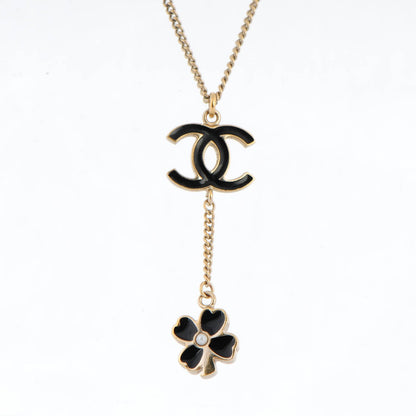 Chanel Enamel CC Camellia Flower Drop Necklace Black Gold 3 of 5