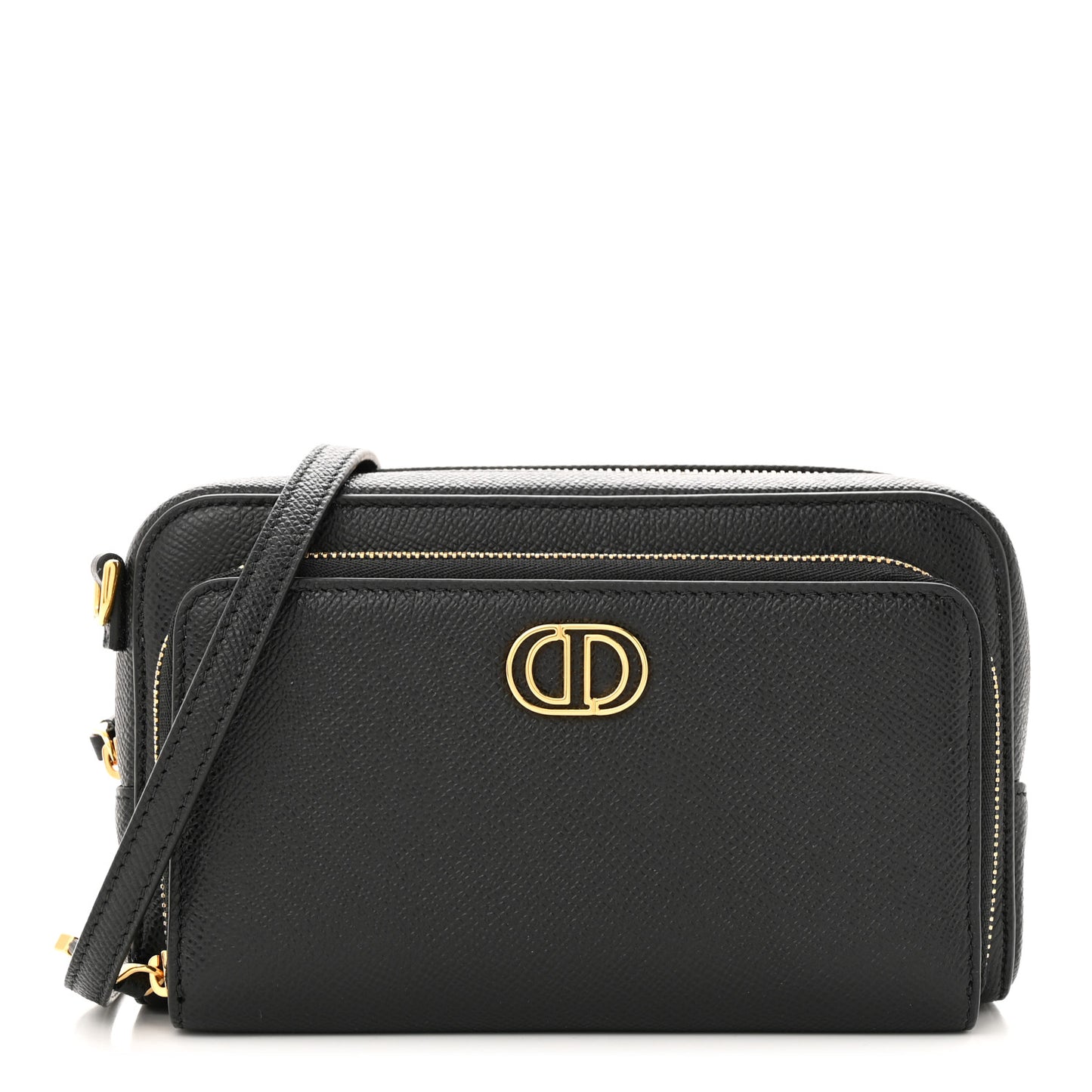 Grained Calfskin Caro Double Pouch Black