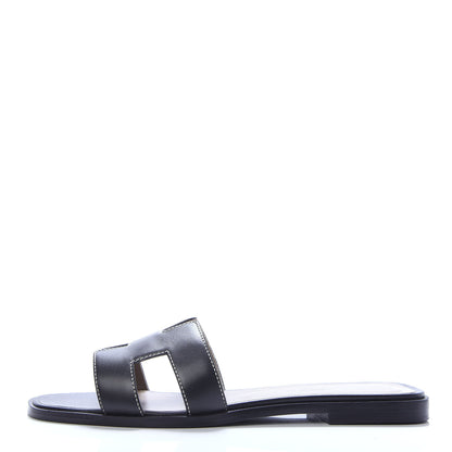 Hermes Box Calfskin Oran Sandals 38 Black 1 of 9