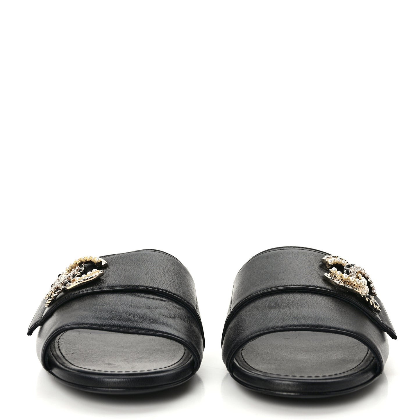 Lambskin Pearl Crystal CC Sandals 36 Black