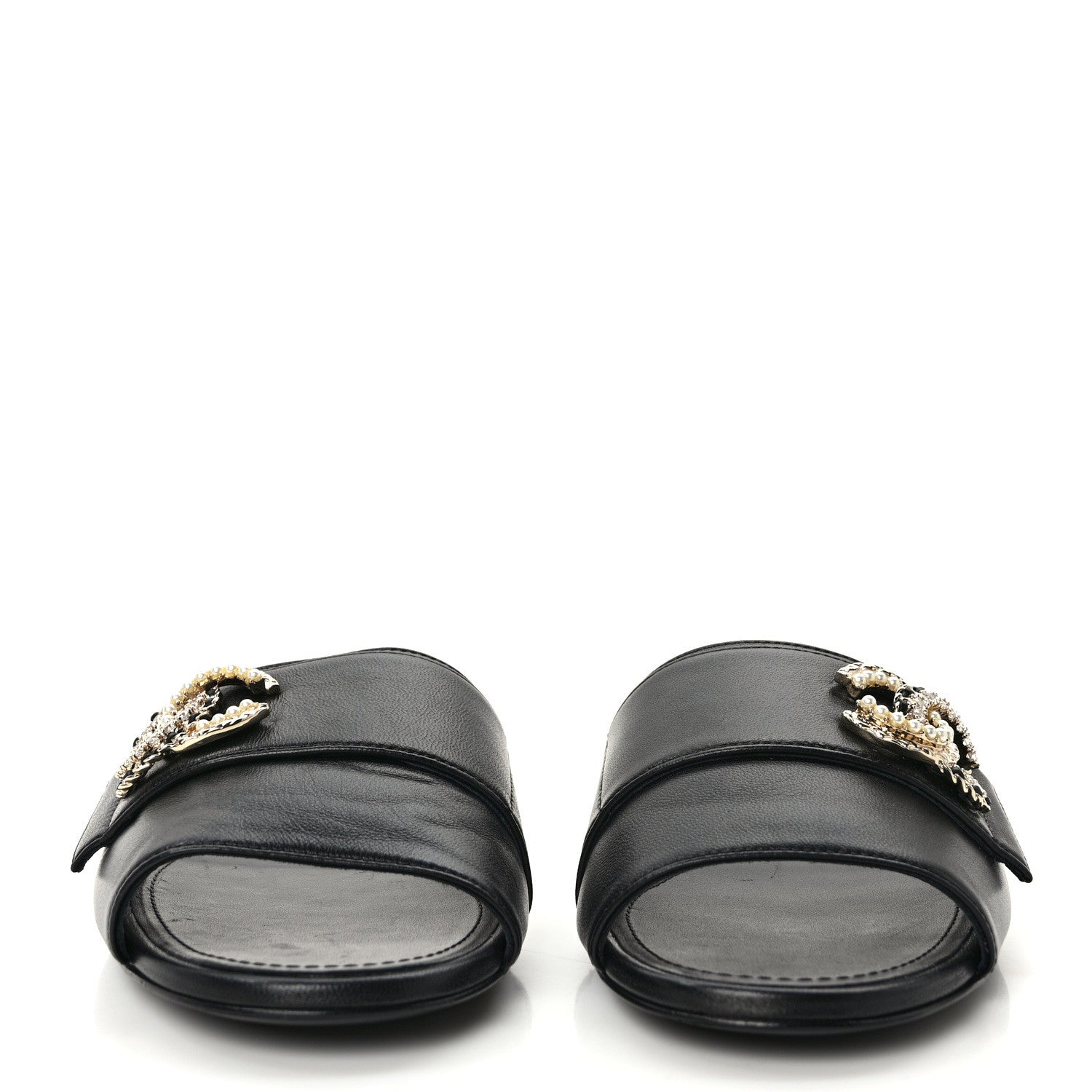 Chanel Lambskin Pearl Crystal CC Sandals 36 Black 2 of 9