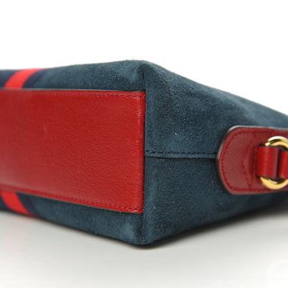 Gucci Suede Calfskin Web Small Ophidia Dome Shoulder Bag New Blue Romantic Cherry 8 of 9