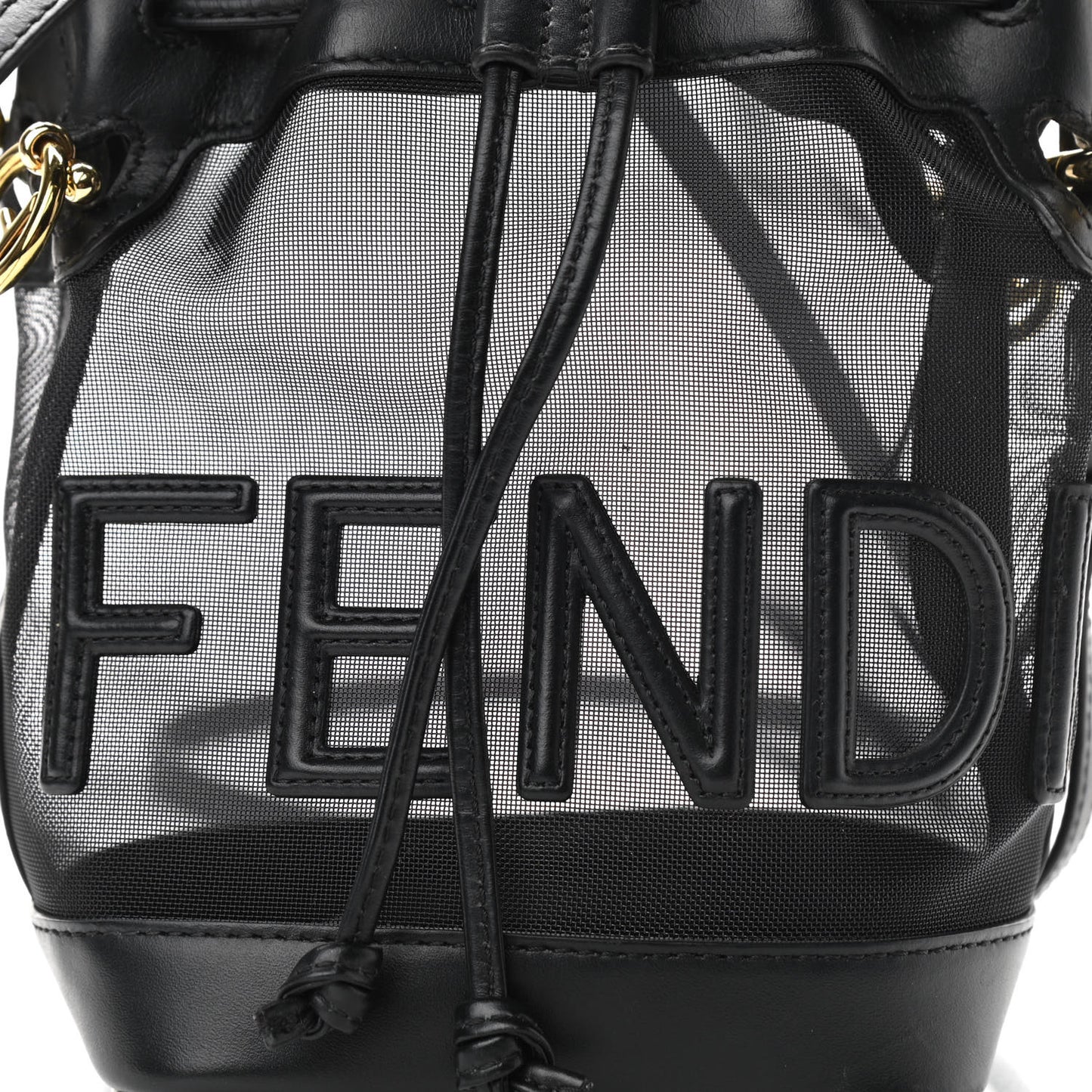Mesh Vitello King F is Fendi Logo Embroidered Mini Mon Tresor Bucket Bag Black