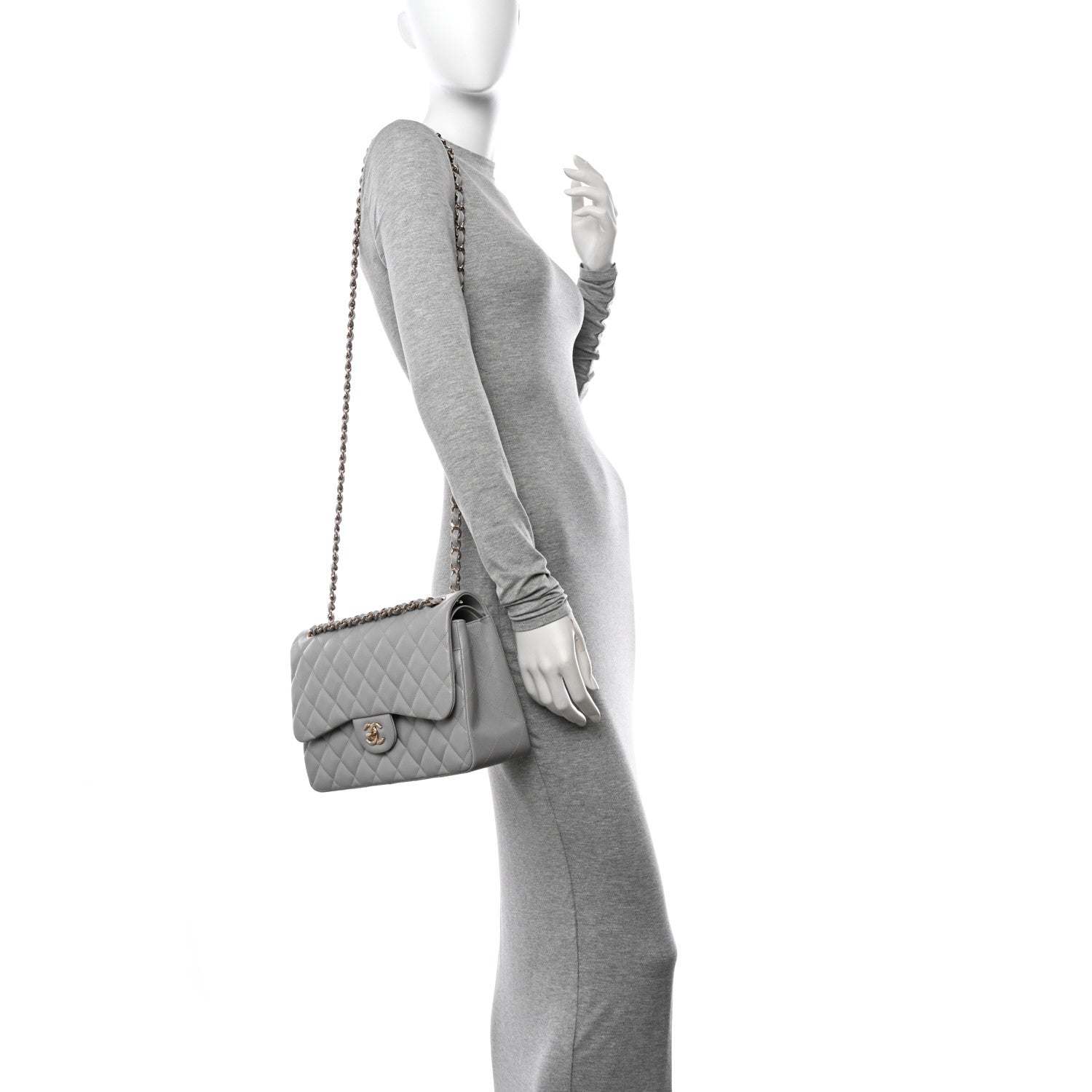 Chanel Caviar Quilted Jumbo Double Flap Grey 2 of 11