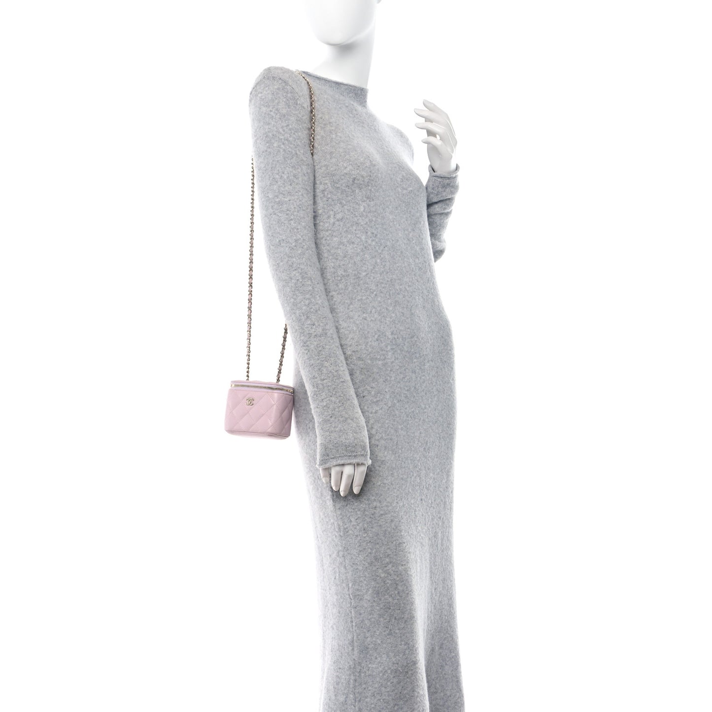 Caviar Quilted Mini Vanity Case With Chain Light Pink