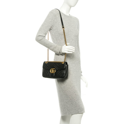 Gucci Calfskin Matelasse Small GG Marmont Shoulder Bag Black 2 of 7