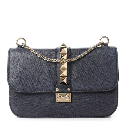 Valentino Garavani Pebbled Calfskin Medium Glam Lock Rockstud Flap Deep Denim 1 of 10