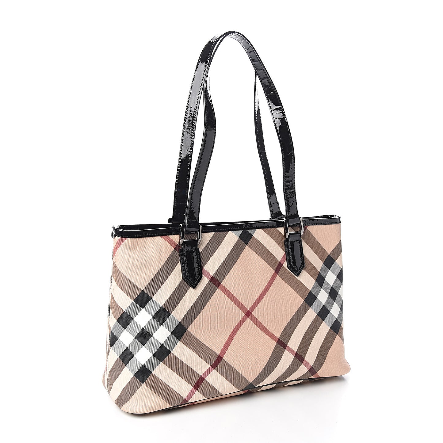 Patent Trim Nova Check Shopper Tote Black