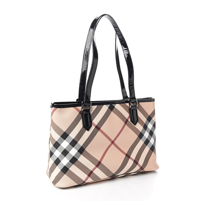 Burberry Patent Trim Nova Check Shopper Tote Black 2 of 11