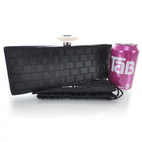 Satin Ribbon Framed Clutch Black