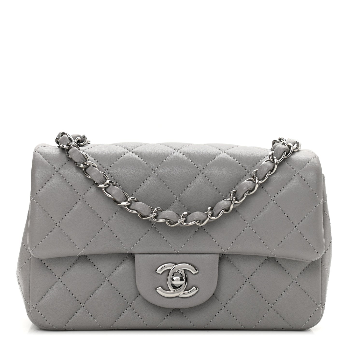 Lambskin Quilted Mini Rectangular Flap Grey
