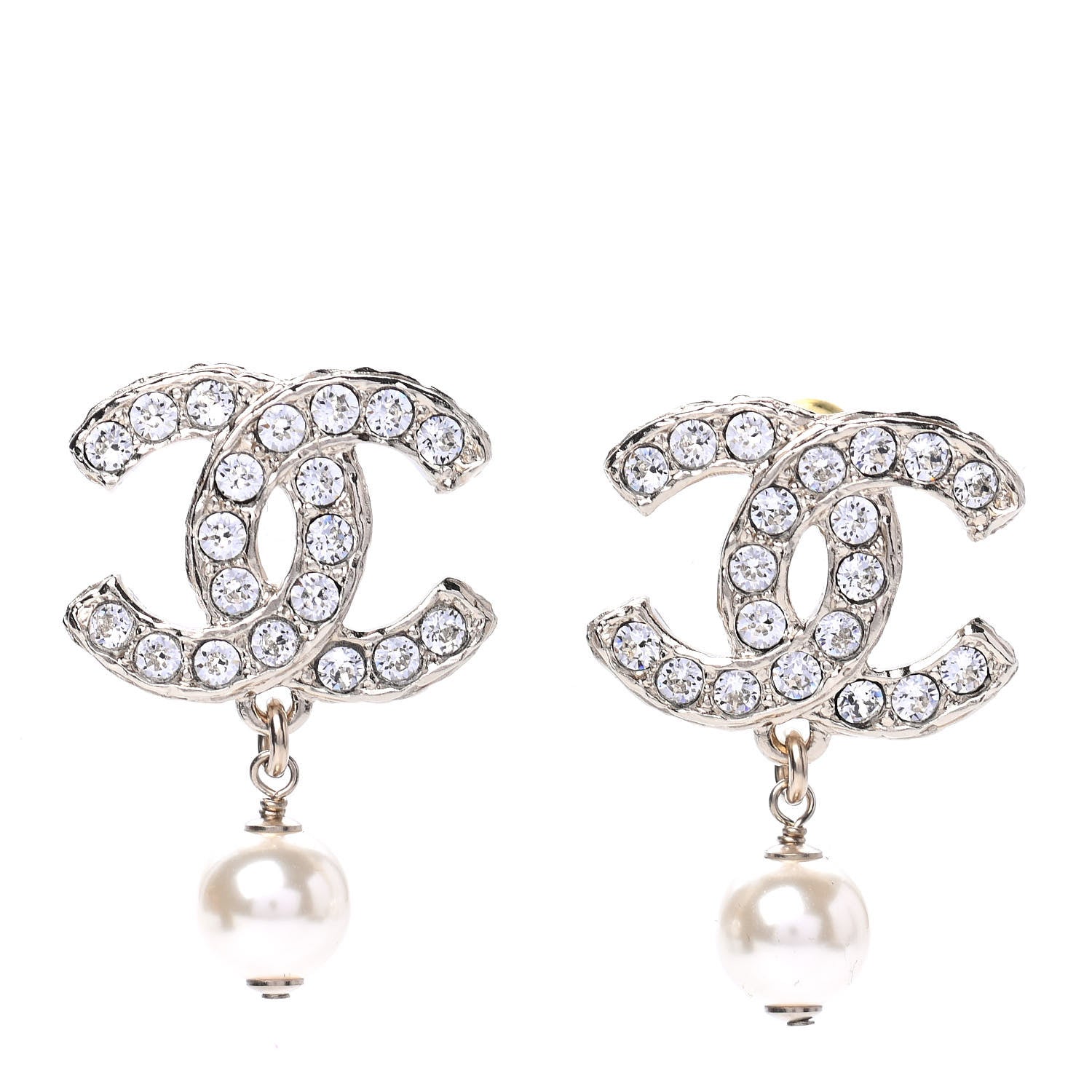 Chanel Crystal Pearl CC Drop Earrings Gold 1 of 4