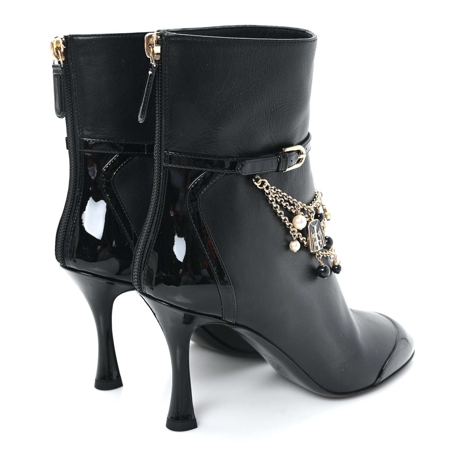 Chanel Lambskin Patent Calfskin Ankle Boots 36 Black 5 of 9