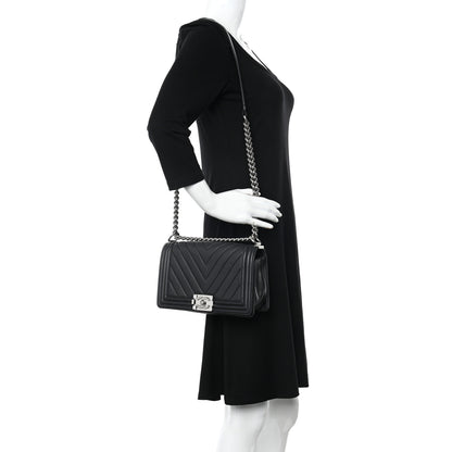 Chanel Calfskin Chevron Quilted Medium Boy Flap Black 2 of 12